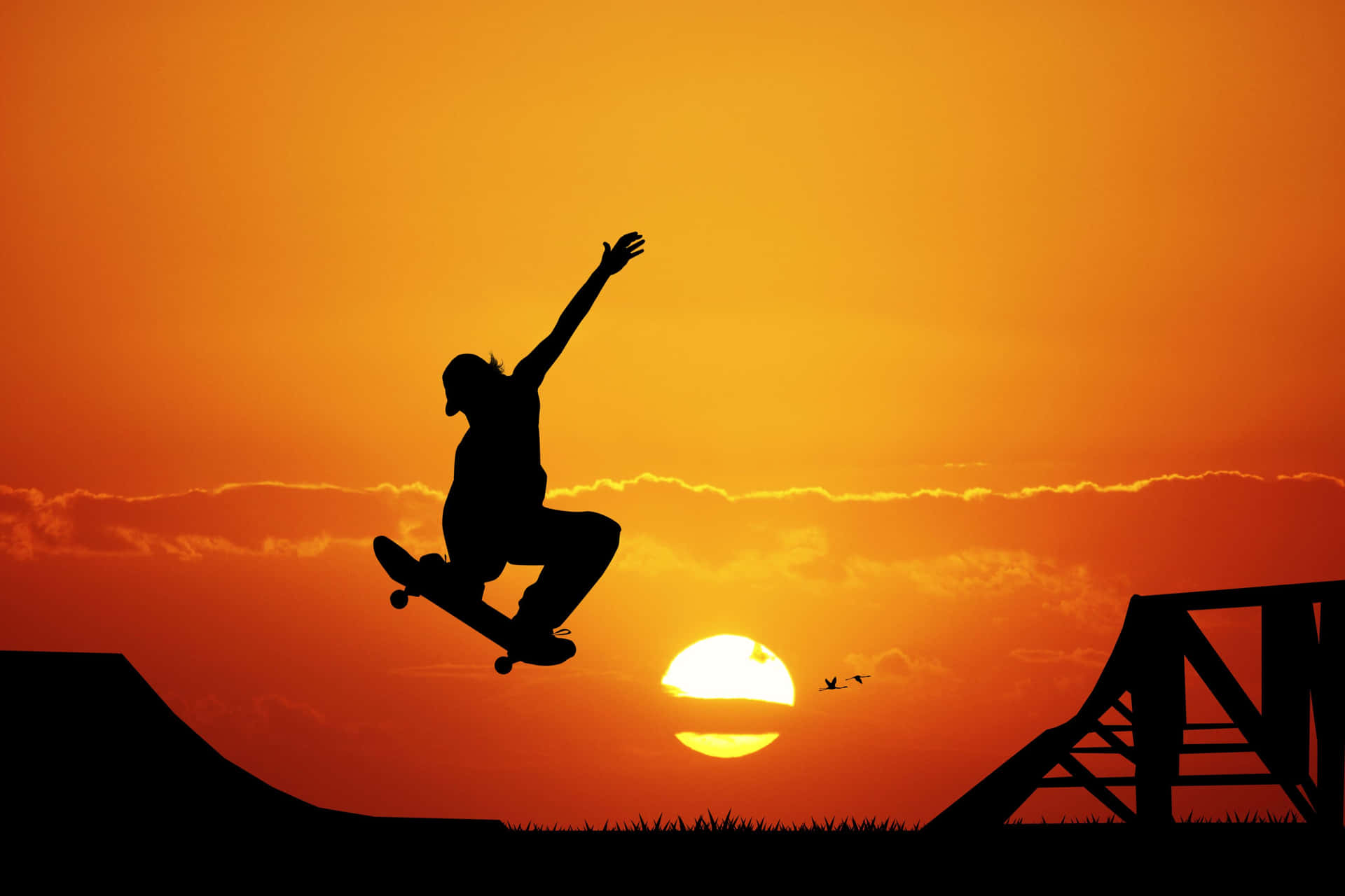 Skateboarder Sunset Silhouette Background