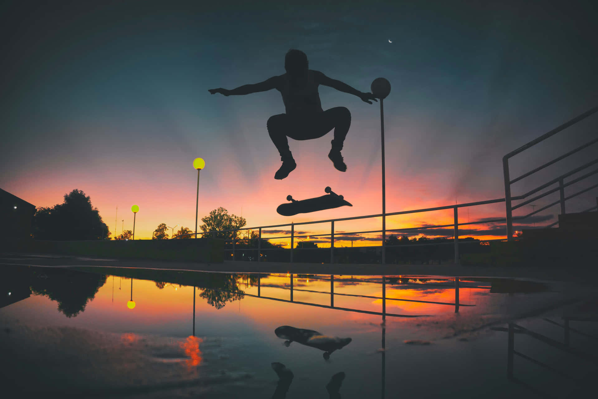 Skateboarder Sunset Silhouette Background