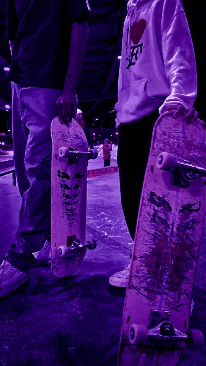 Skateboarders Neon Purple Iphone Background