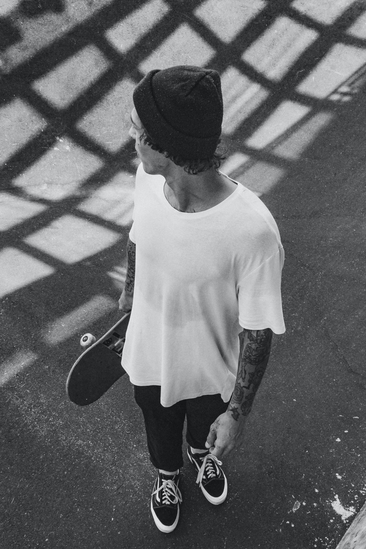 Skater Boy Black & White Background