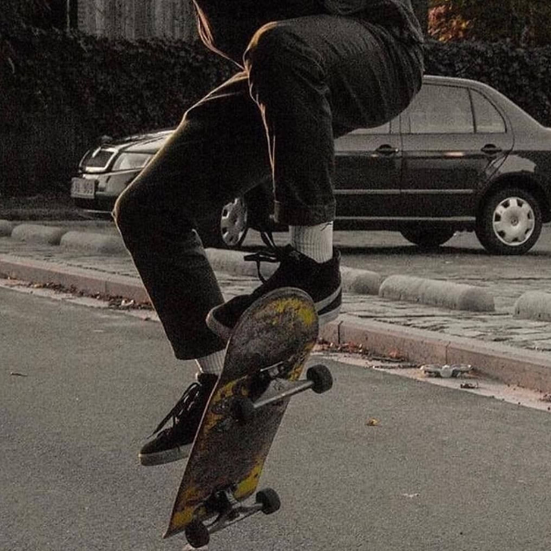 Skater Boy In Action Aesthetic Background