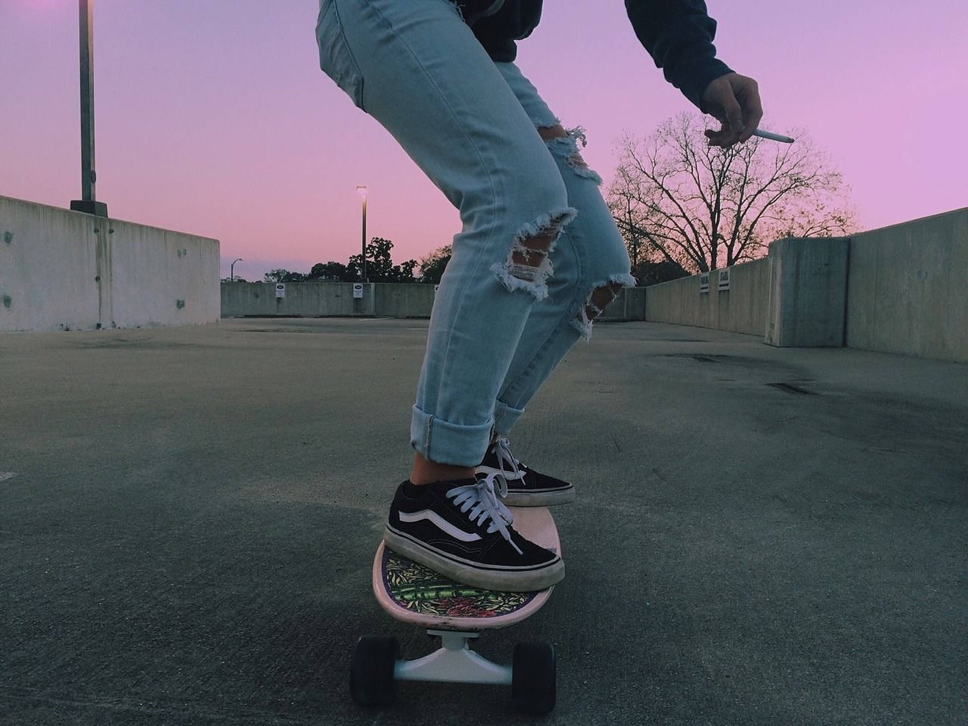 Skater Boy Pink Skies Aesthetic Background