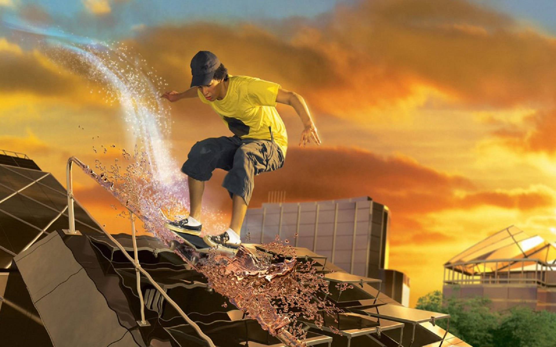 Skater Boy Water Grind Trick Background