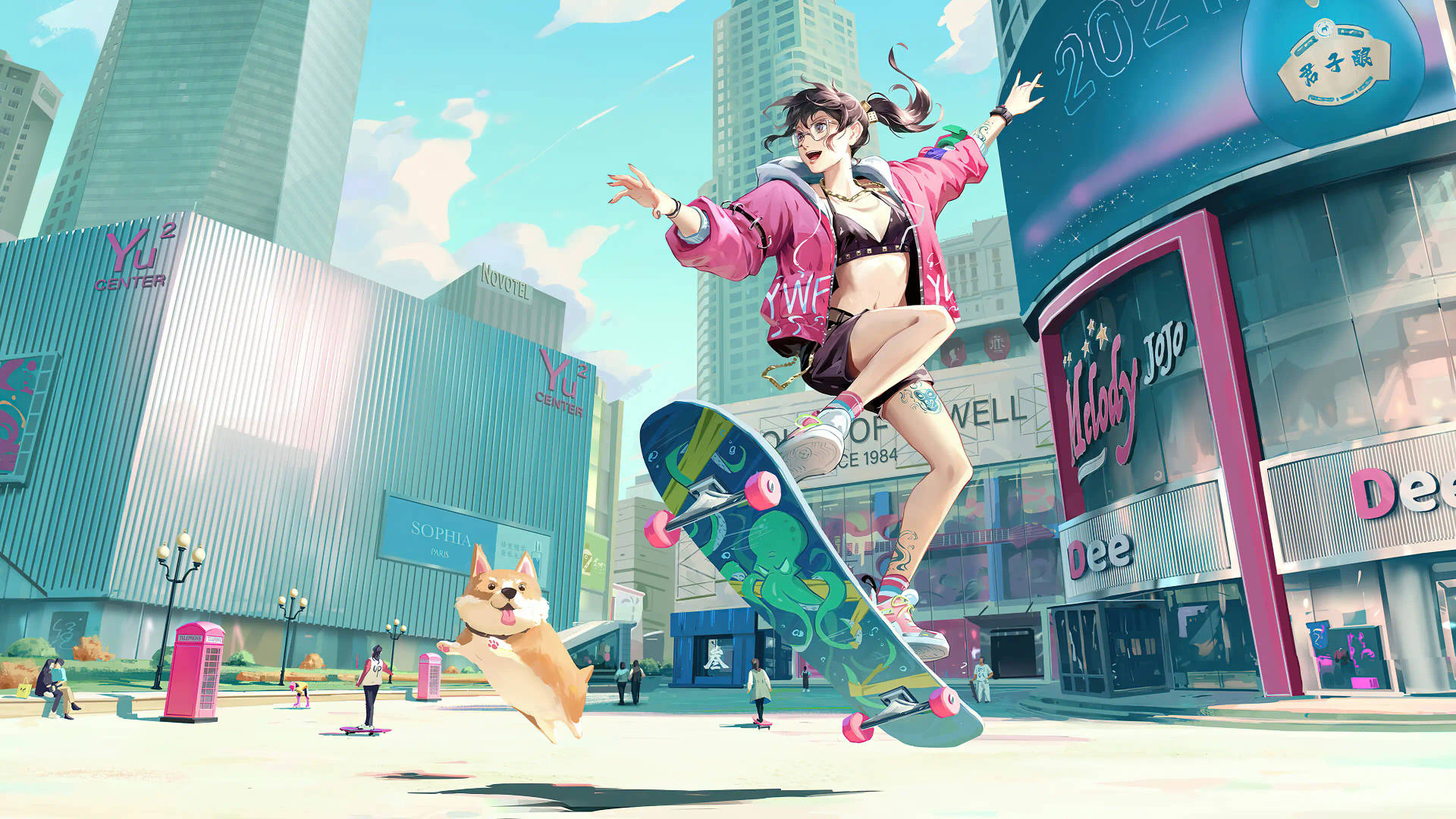 Skater Girl Aesthetic Anime Art Desktop Background