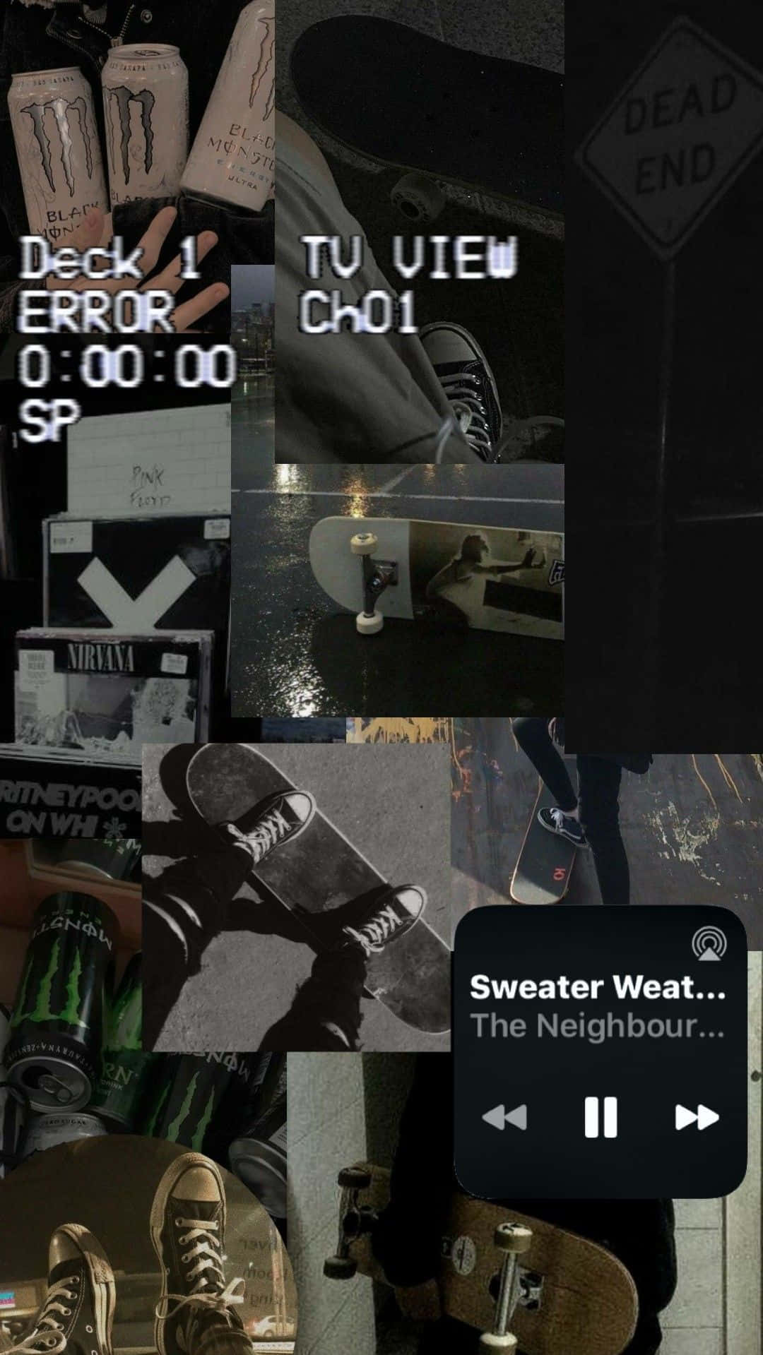 Skater Girl Aesthetic Black Playlist Collage Background