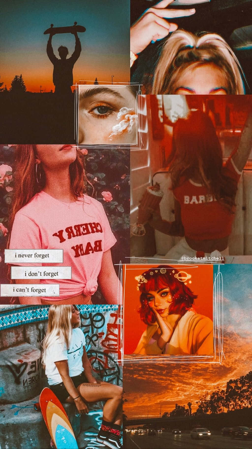 Skater Girl Aesthetic Orange Collage Art