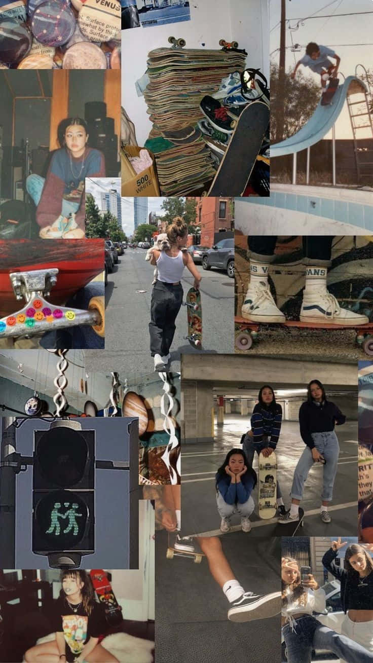 Skater Girl Aesthetic Street Collection Collage Background