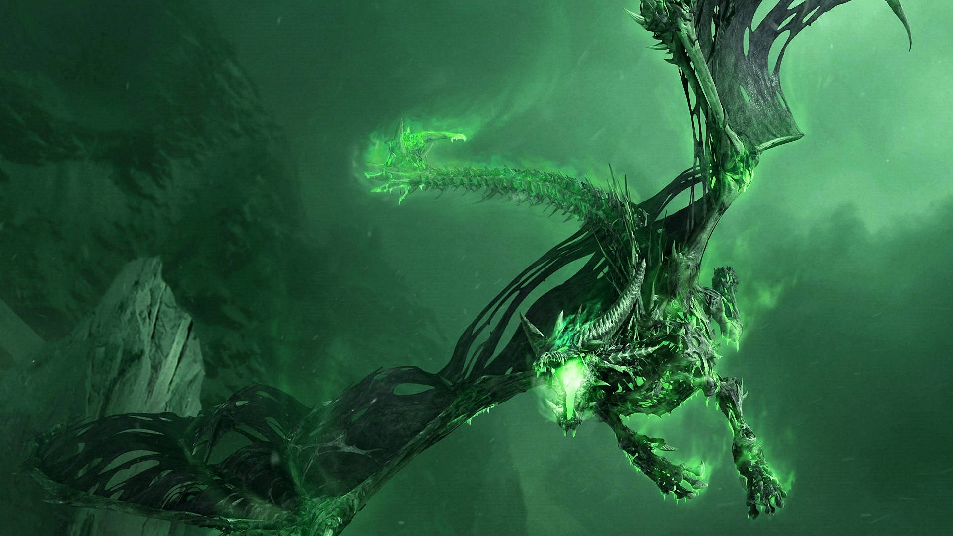 Skeletal Flying Green Dragon Background