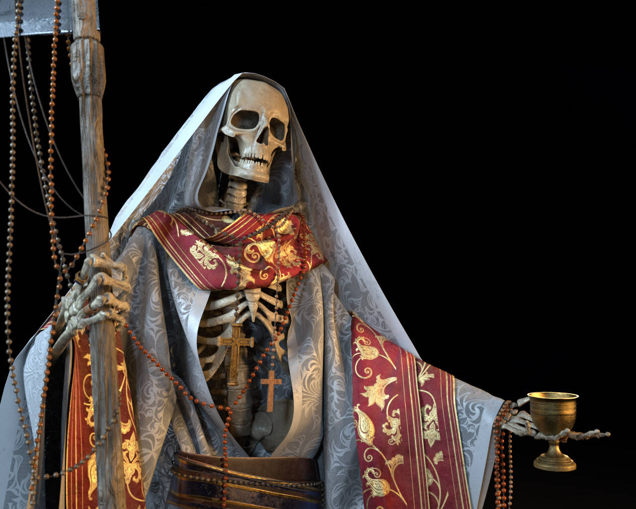 Skeleton Holding A Candle And A Cross Background