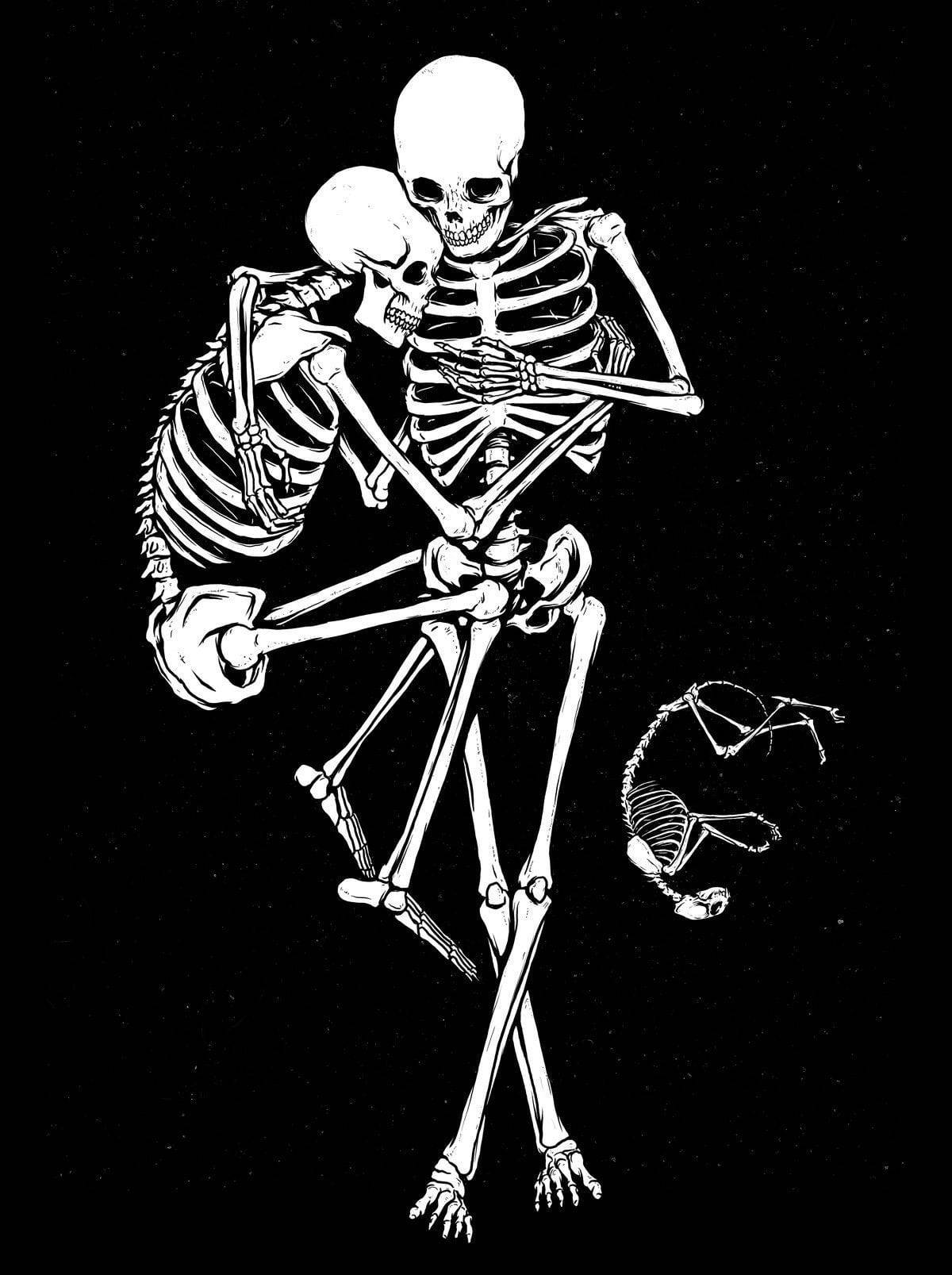 Skeleton Love With Dog Background