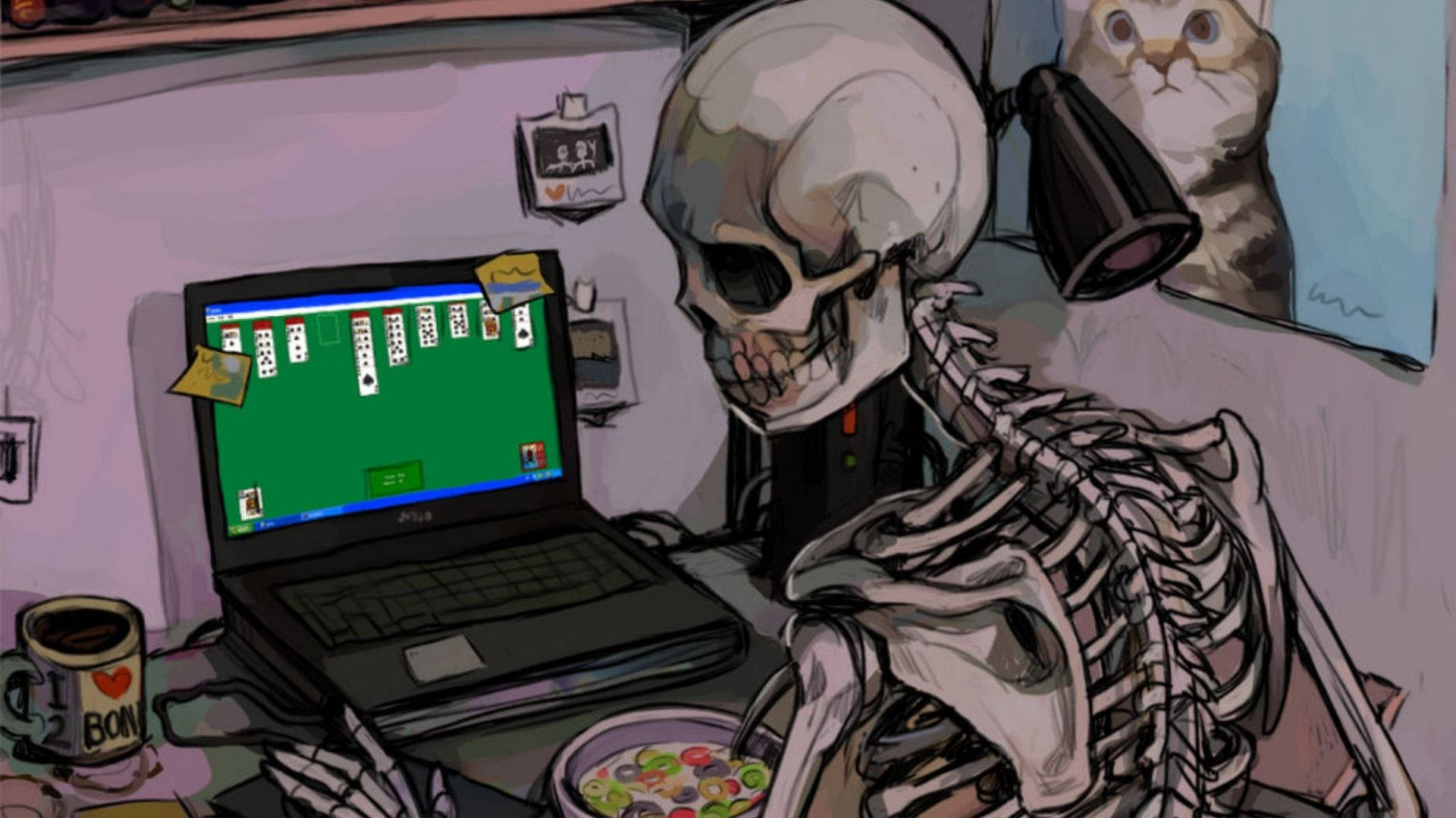 Skeleton Playing Solitaire Background