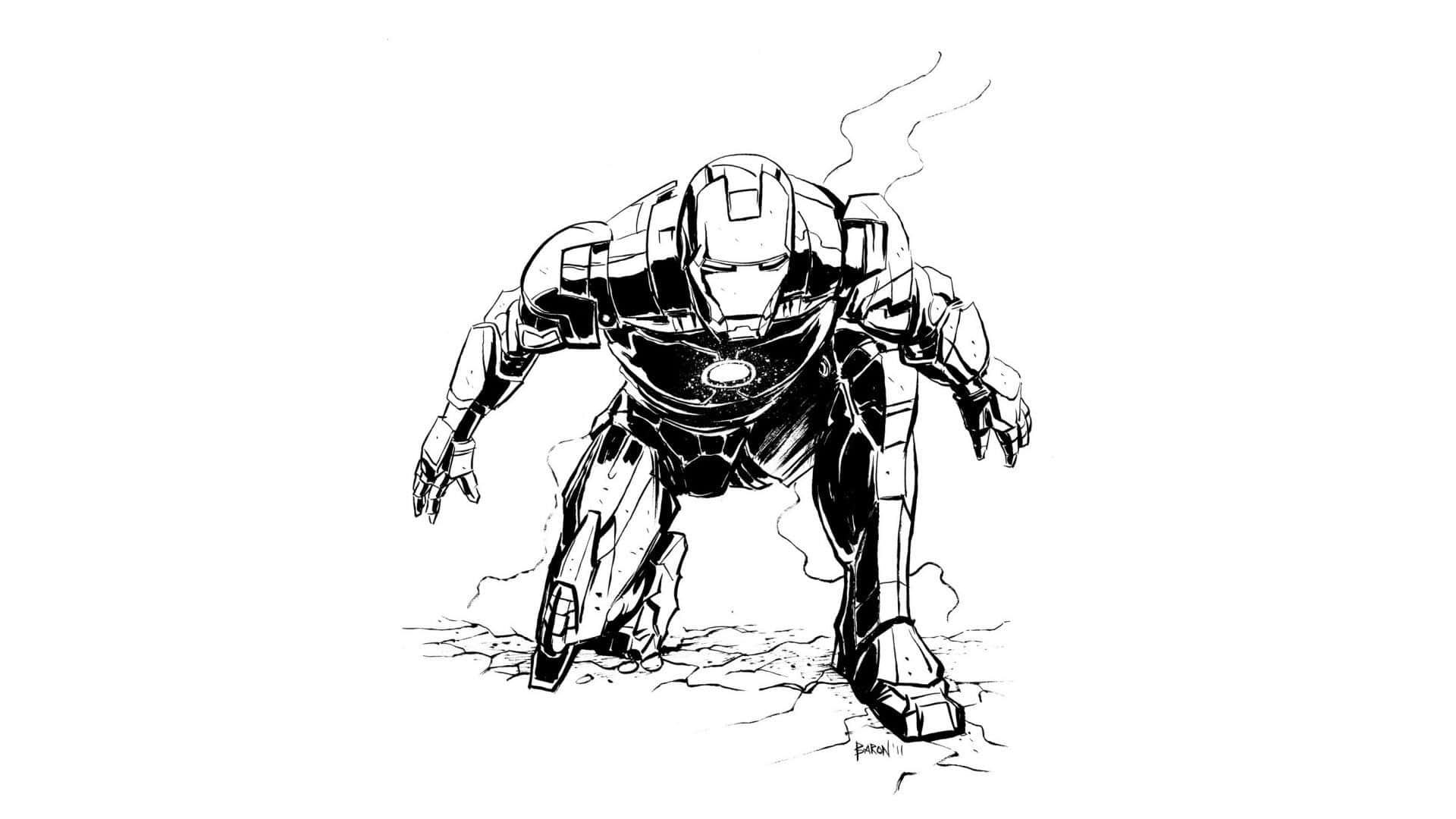 Sketch Iron Man Black And White Background