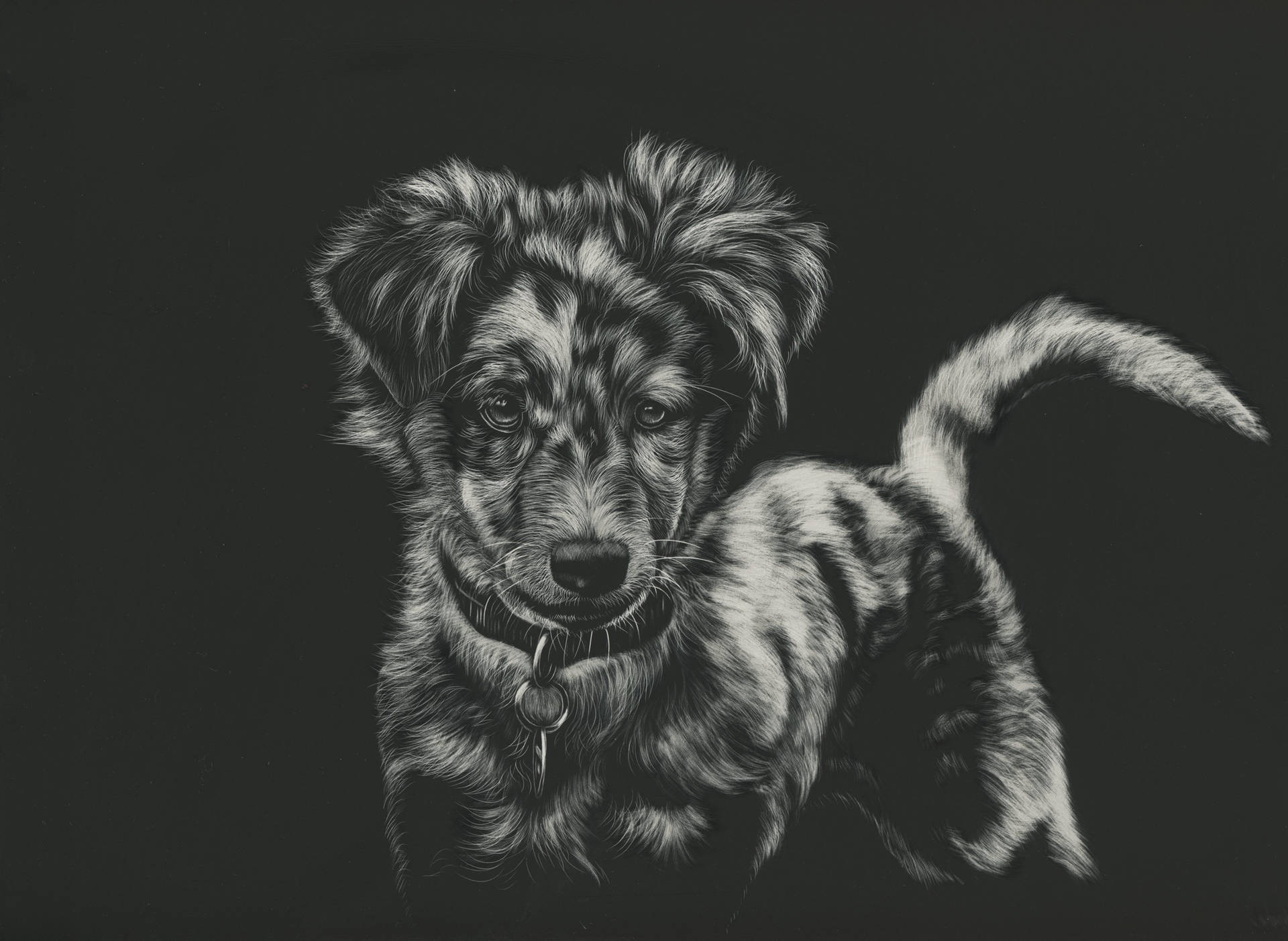 Sketch Of Black And White Dog Background