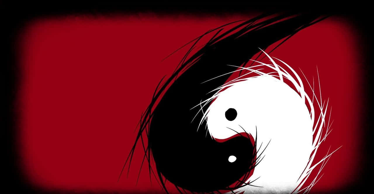 Sketchy Yin Yang Symbol On Red 4k