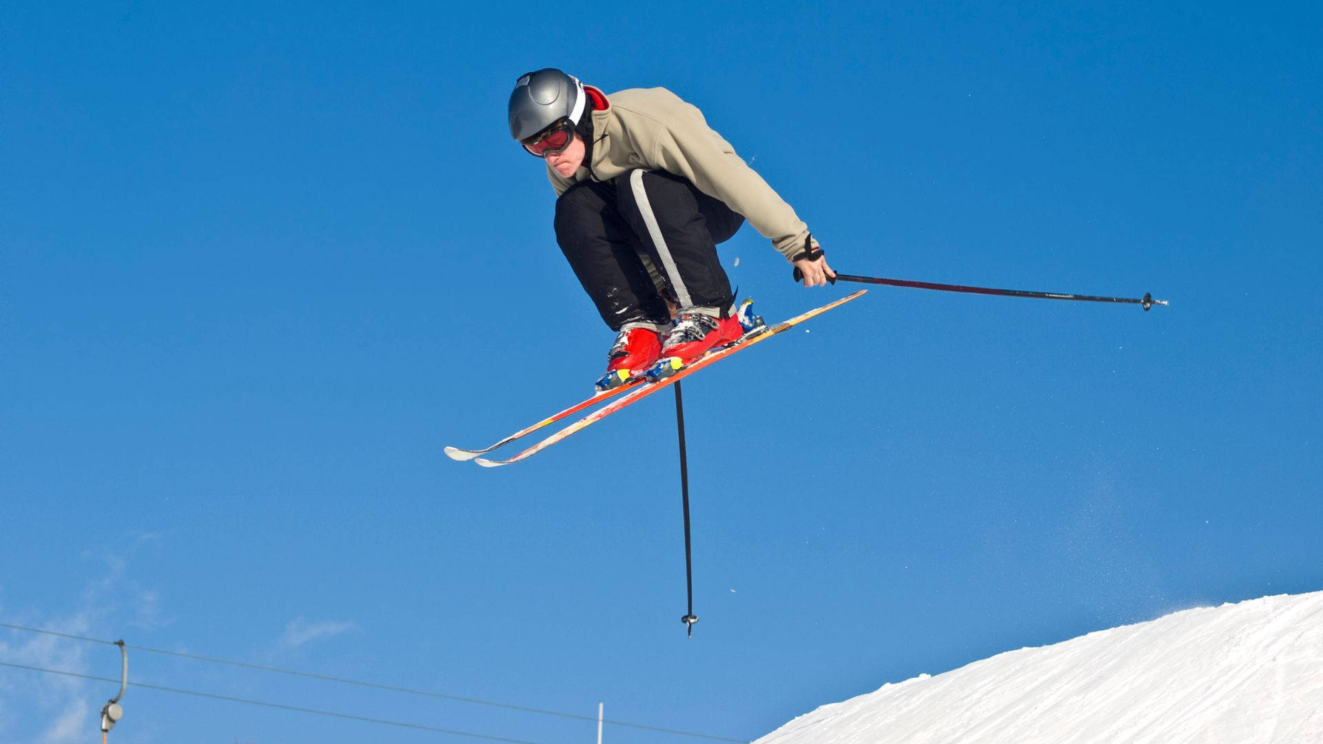 Ski Jumping Curl Ups Position Background