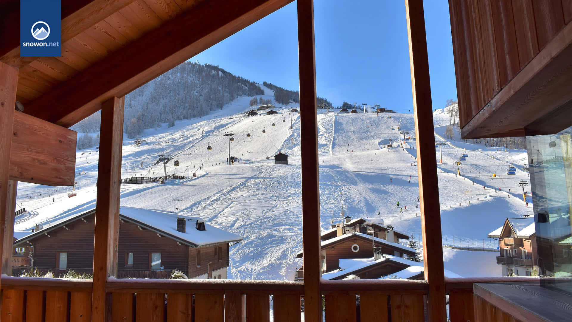 Ski Mountain With Chalet Background