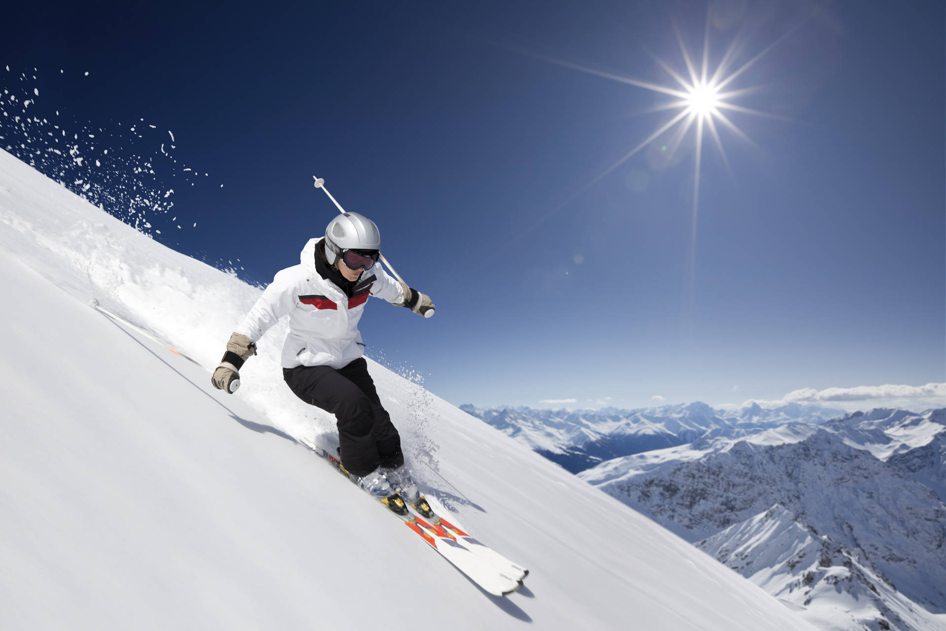 Skiing With Sun Background