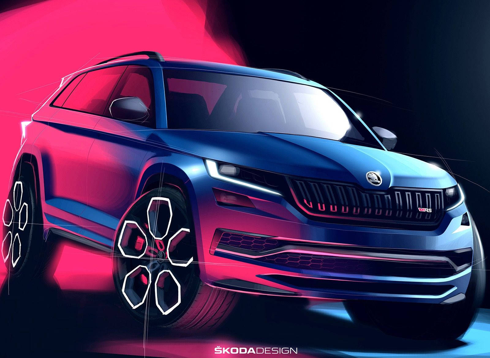 Skoda Kodiaq Rs Design Sketch Wallpaper Background