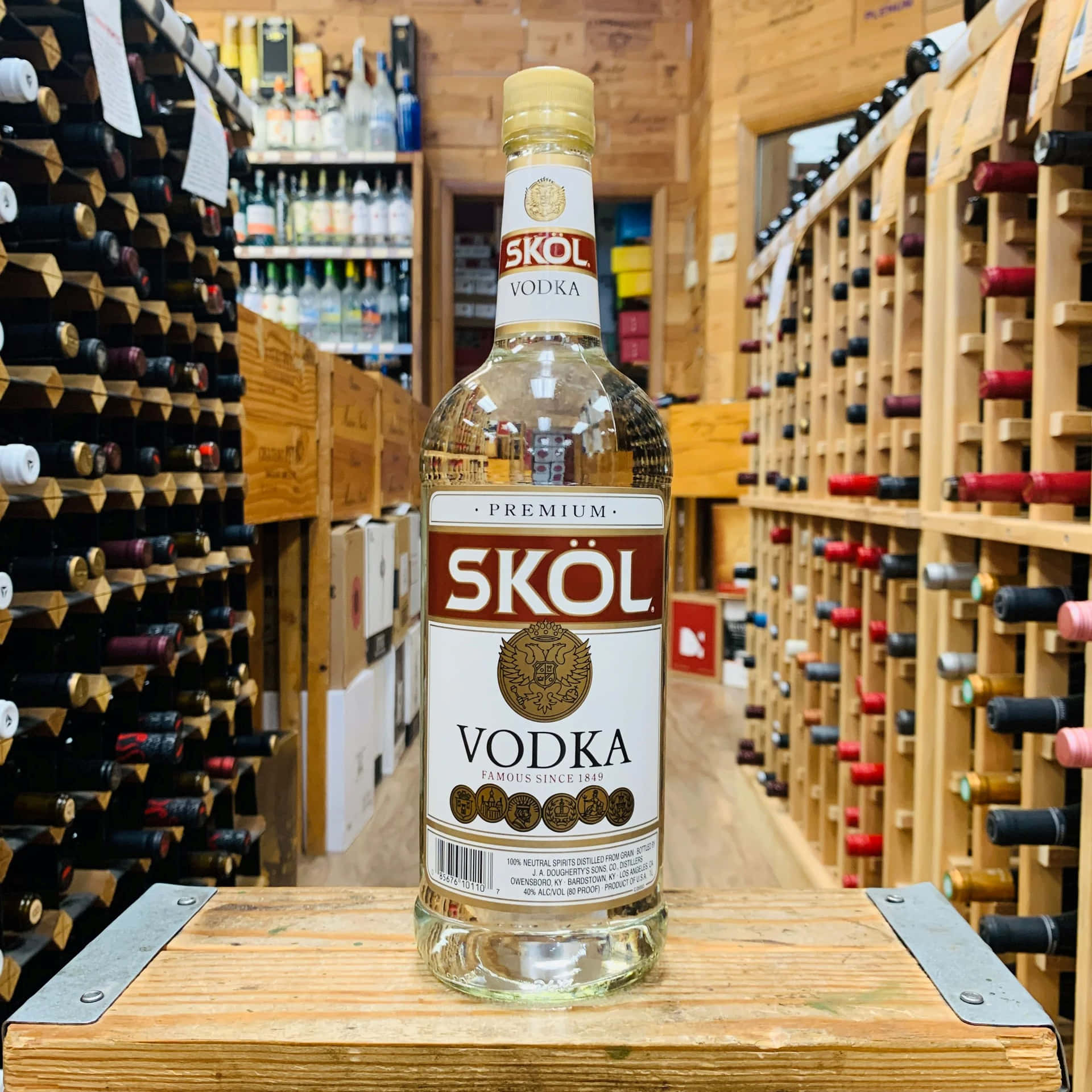 Skol Vodka Bottle Wine Shop Background