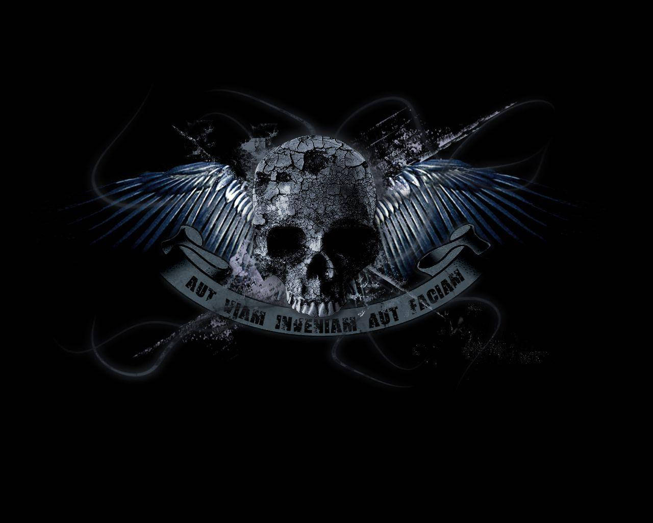 Skull And Black Angel Wings Background