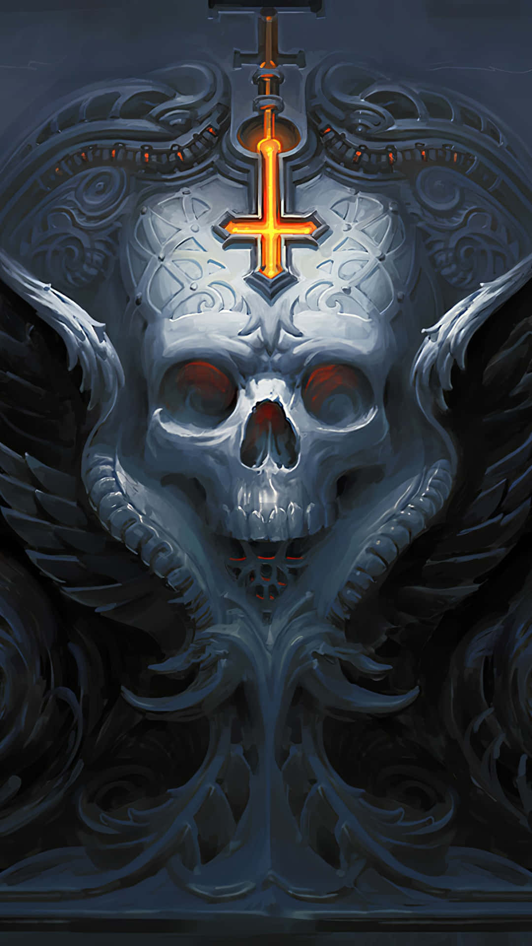 Skull And Crossbones With Gold Cross Background