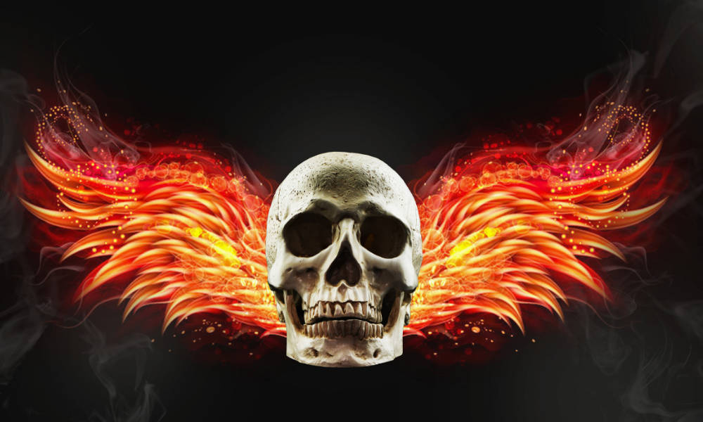 Skull And Fire Wings Background