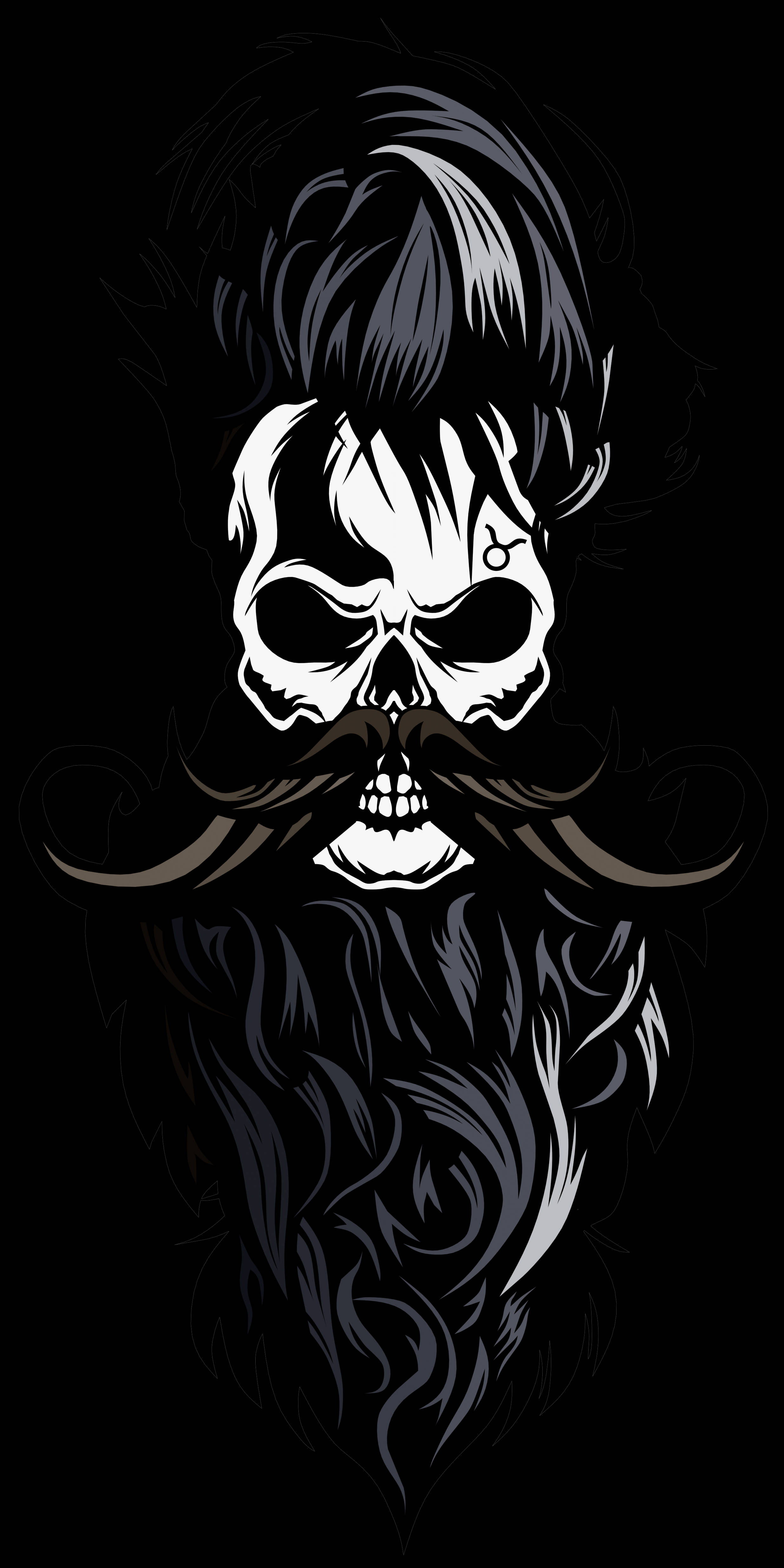 Skull Beard Logo With Wild And Spiky Hairstyle Background