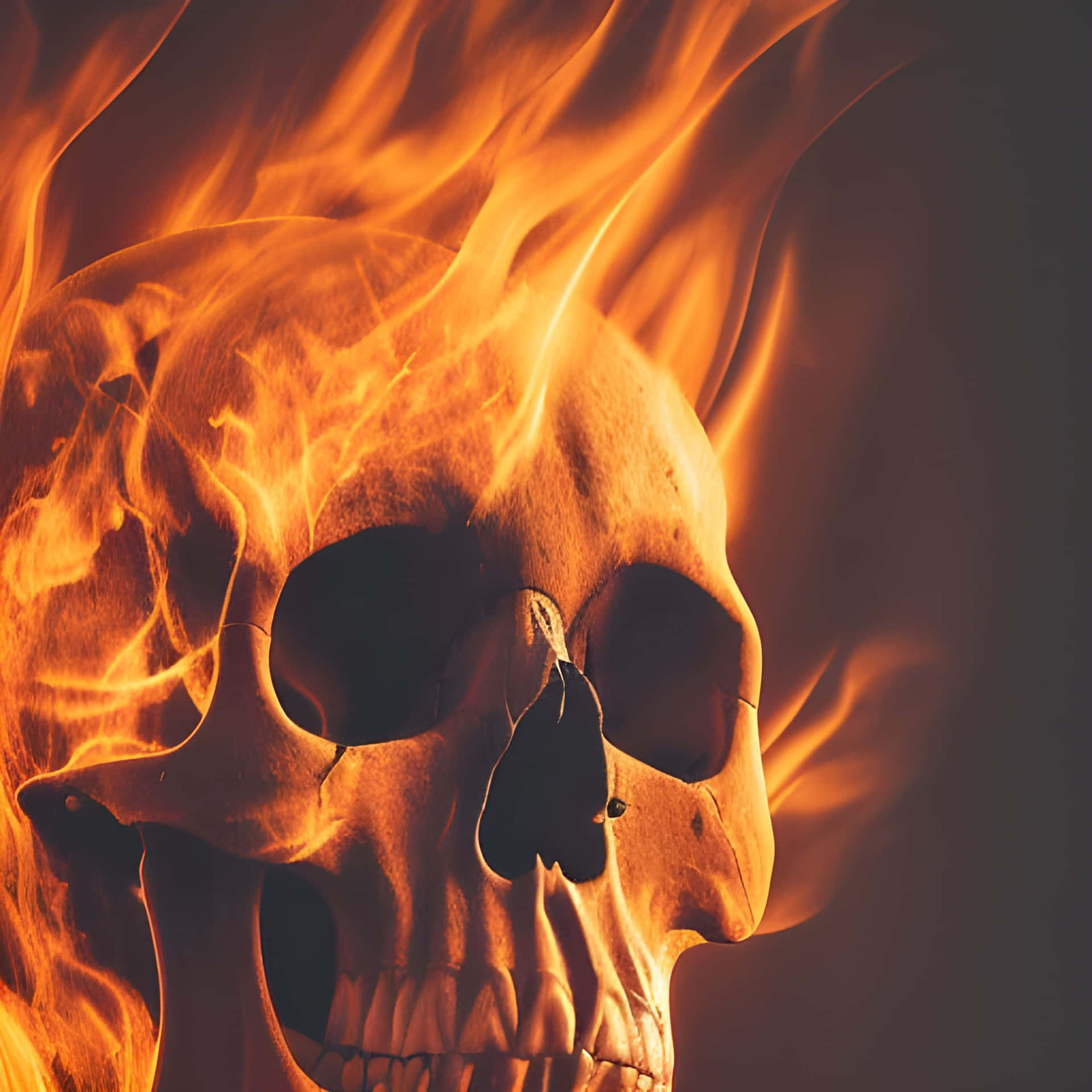 Skull Engulfed In Blazing Red Flames Background