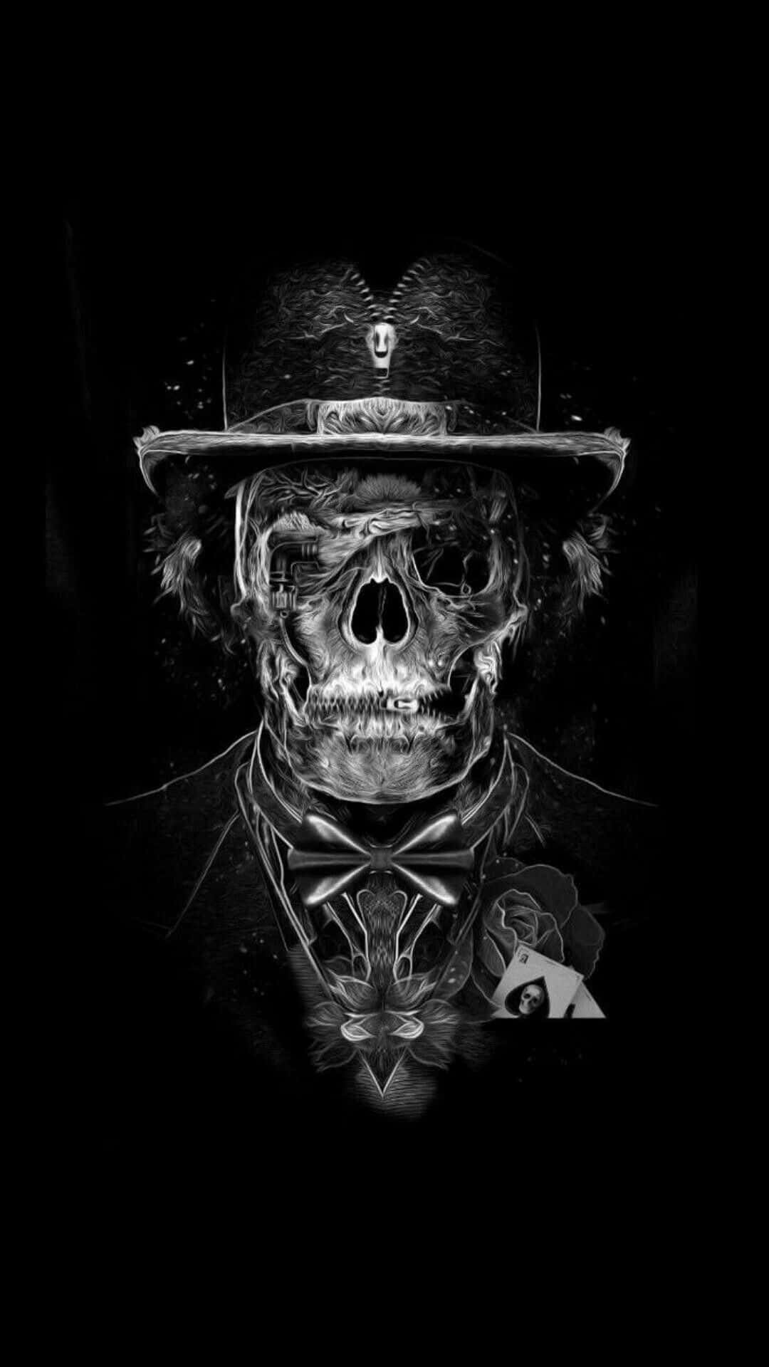 Skull In A Black Gangster Hat Background