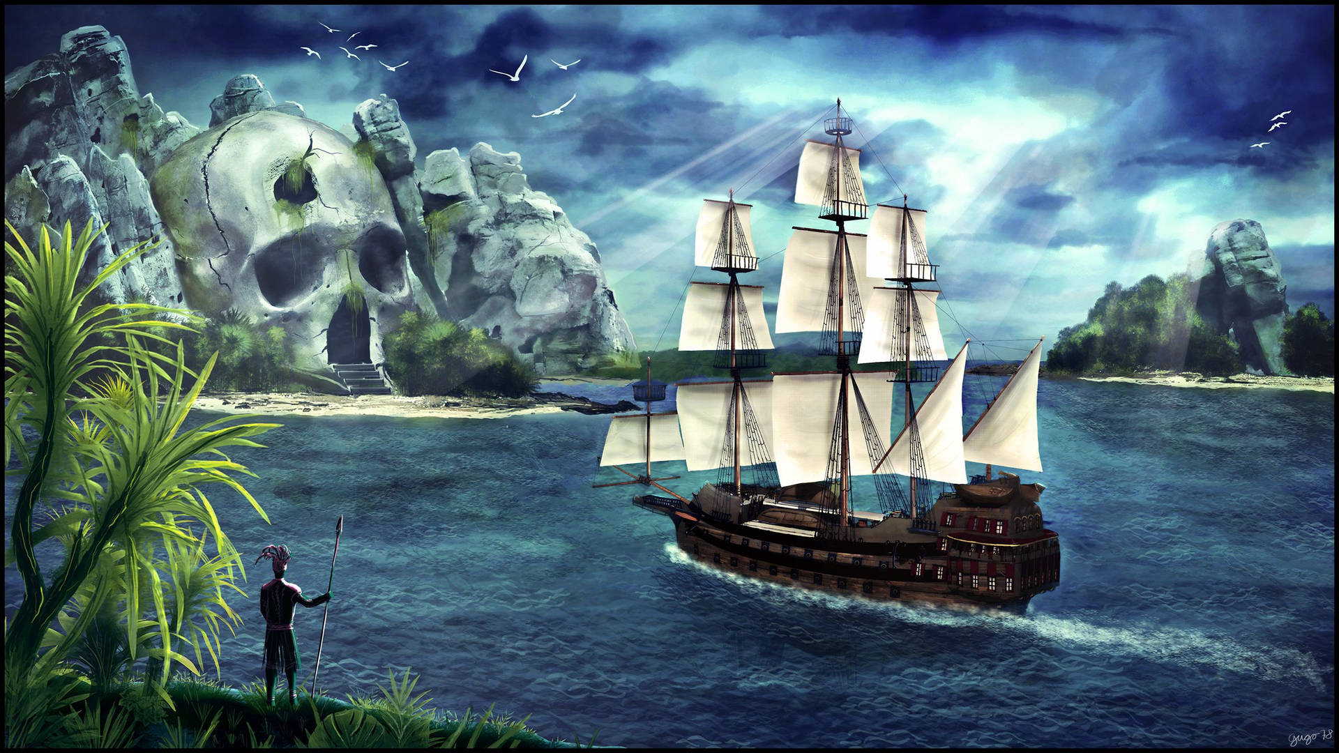 Skull Island Ship Background