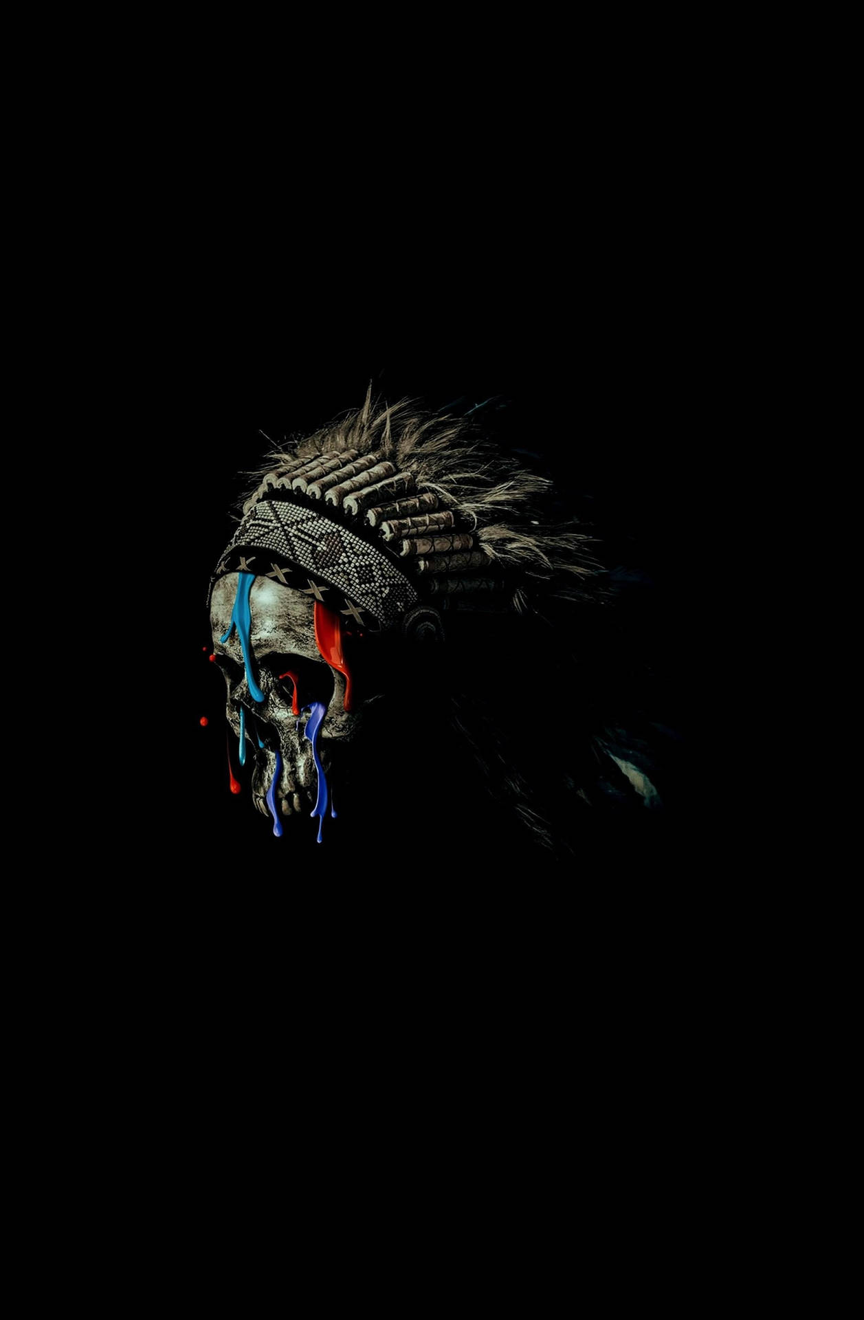 Skull Native Headdress Minimal Dark Iphone Background