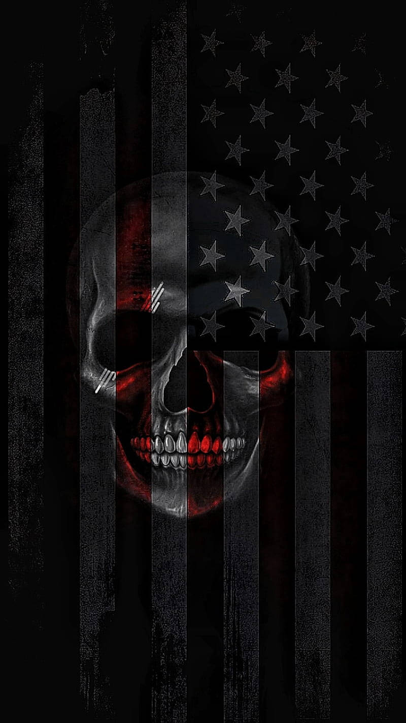 Skull On Dark American Flag Background