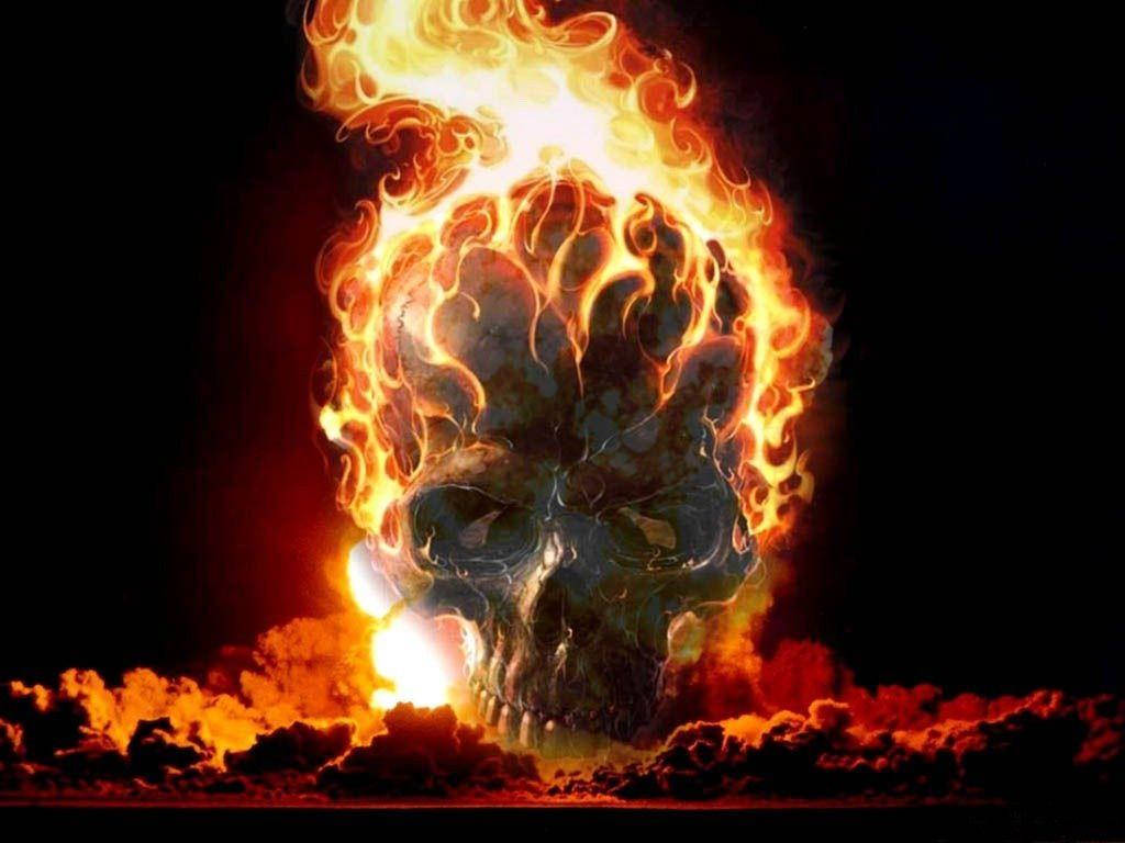 Skull On Fire Background Background