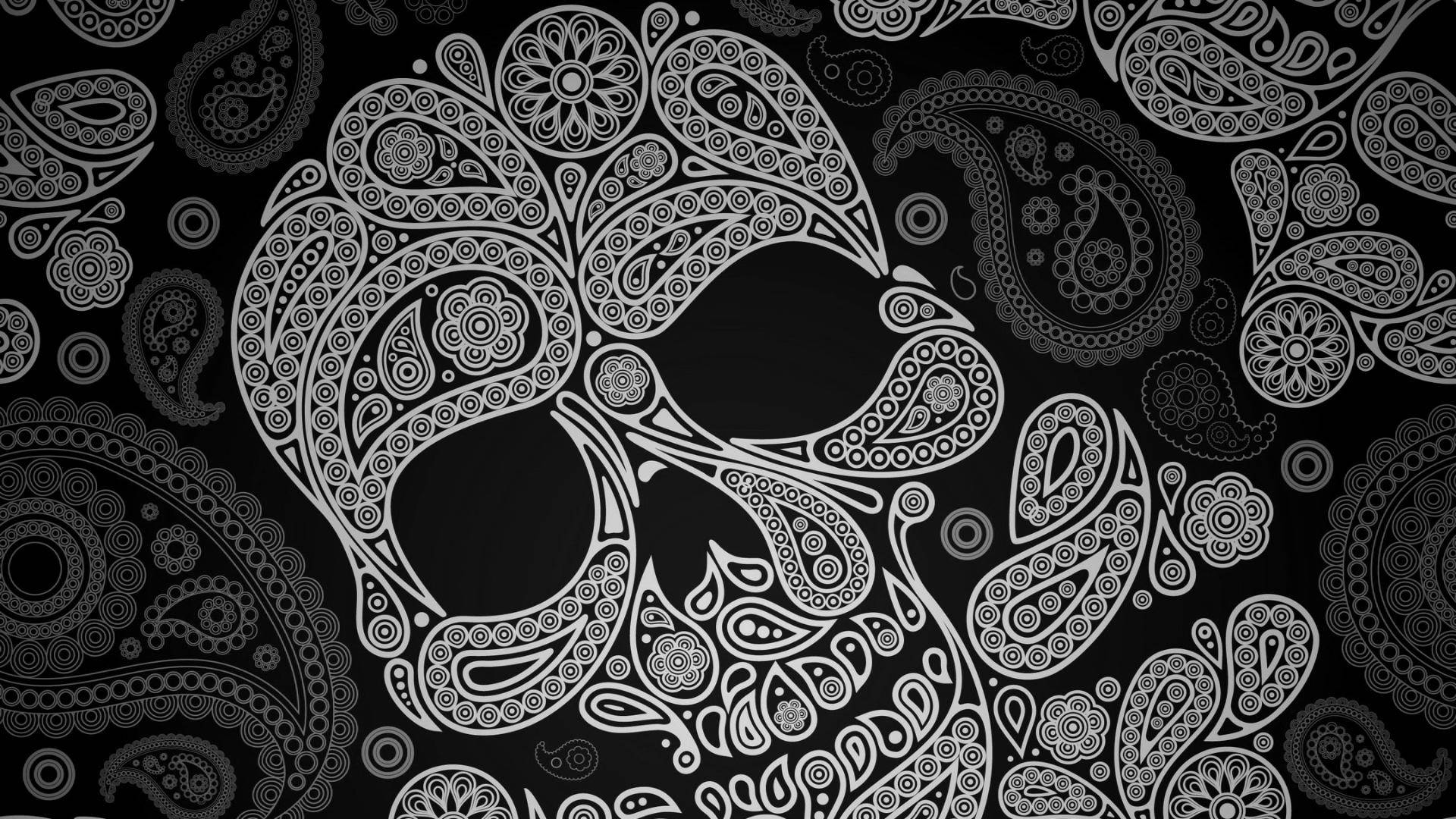 Skull Shape Paisley Print Background