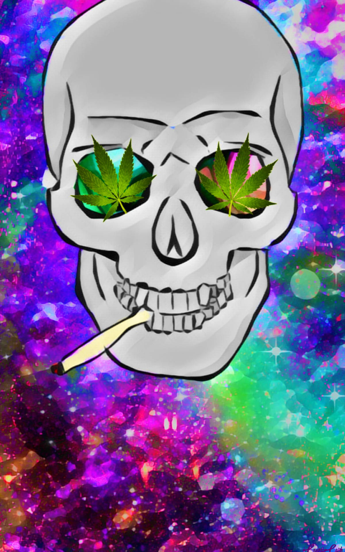Skull Smoking Weed Pop Art Background
