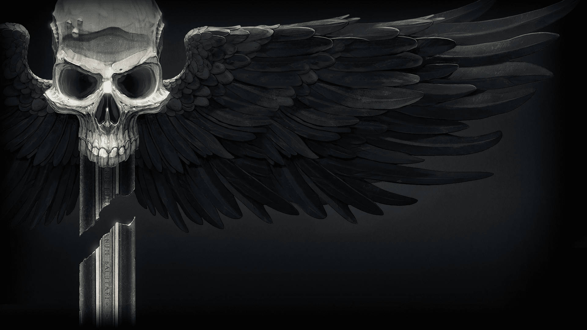 Skull Sword With Wings Background
