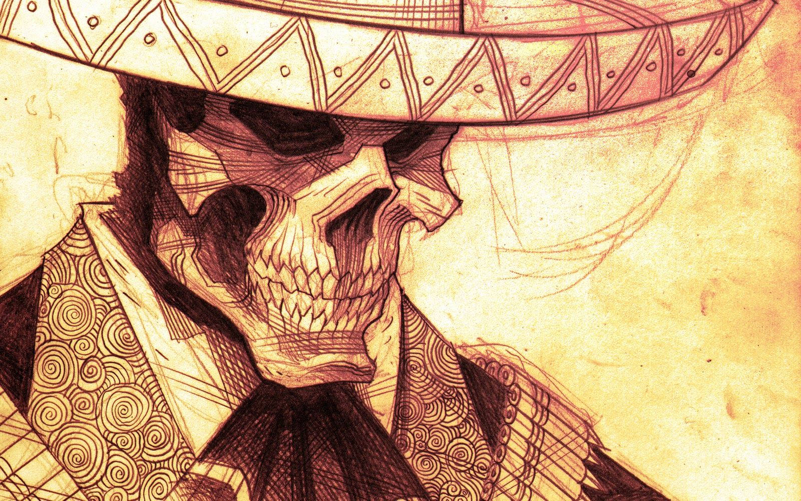 Skull Wearing Mexican Sombrero Background