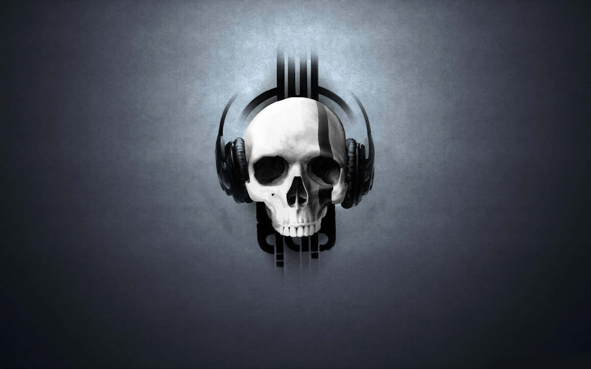 Skull With Headphones On A Dark Background Background