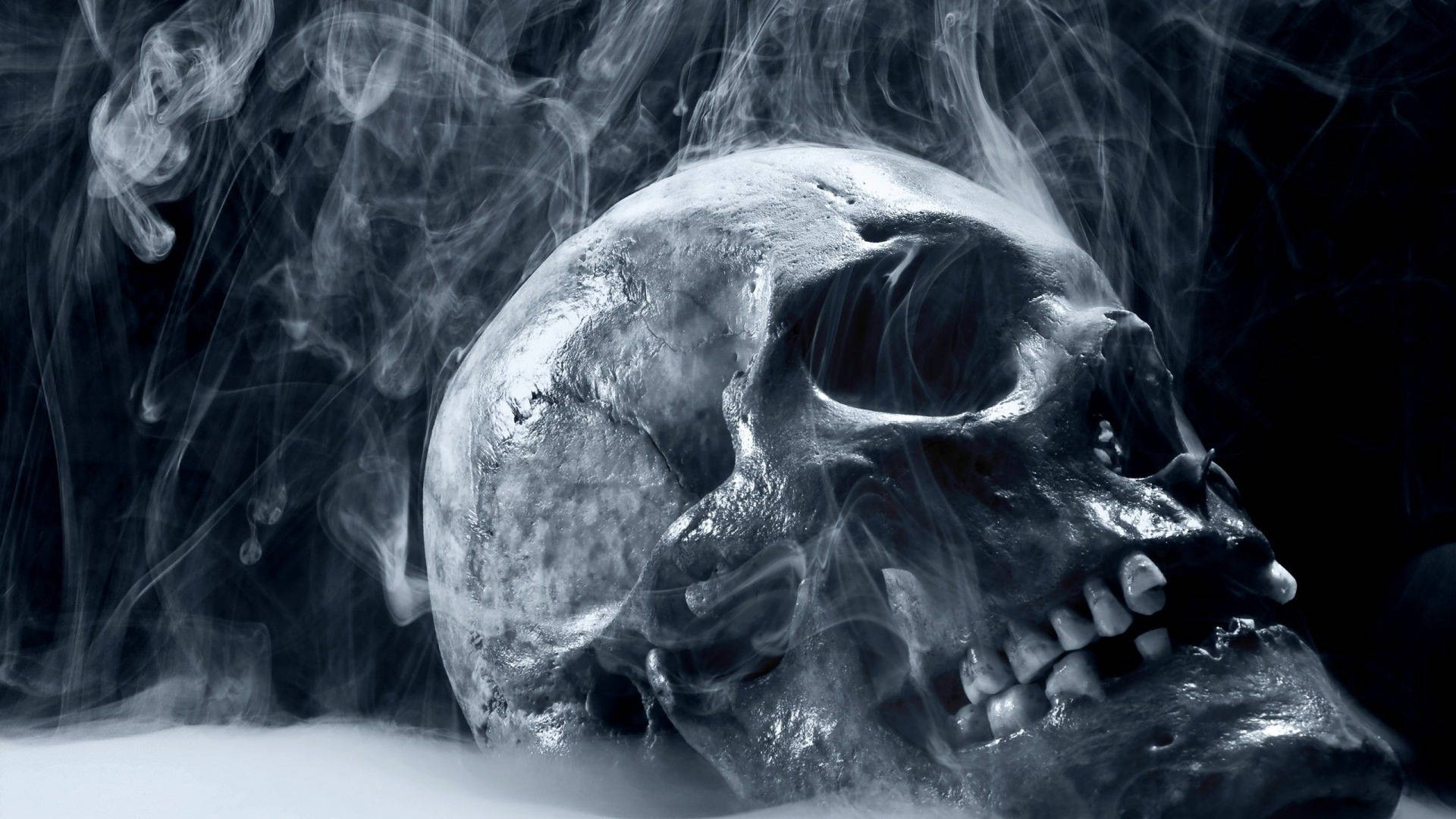 Skull With Smoke Scary Background Background