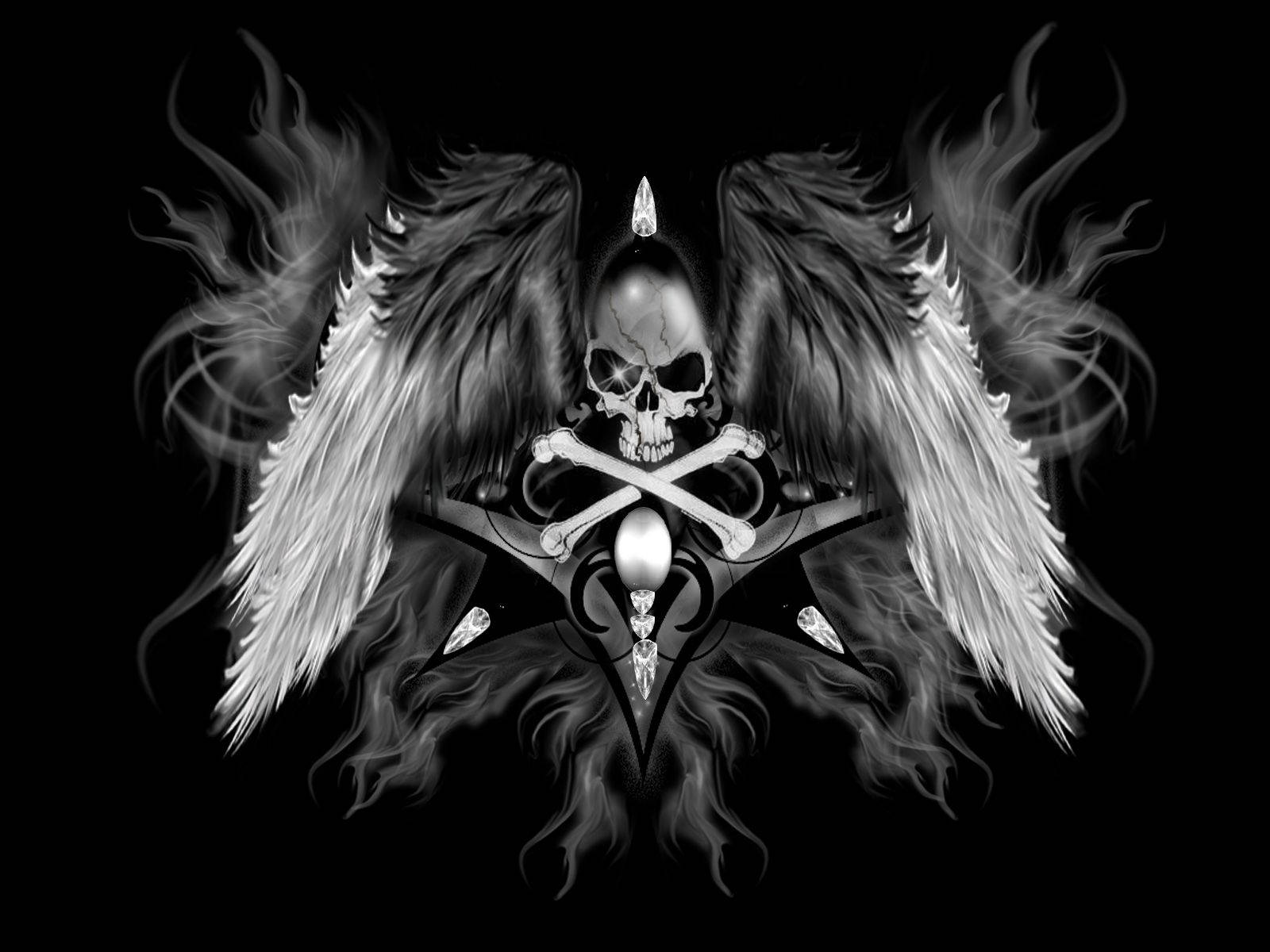 Skull With Wings And Crossbones On Black Background Background