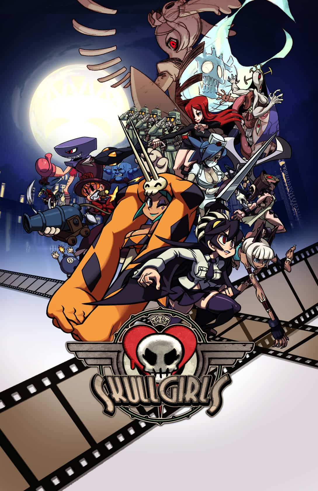 Skullgirls Characters Drawing With Film Tape Background