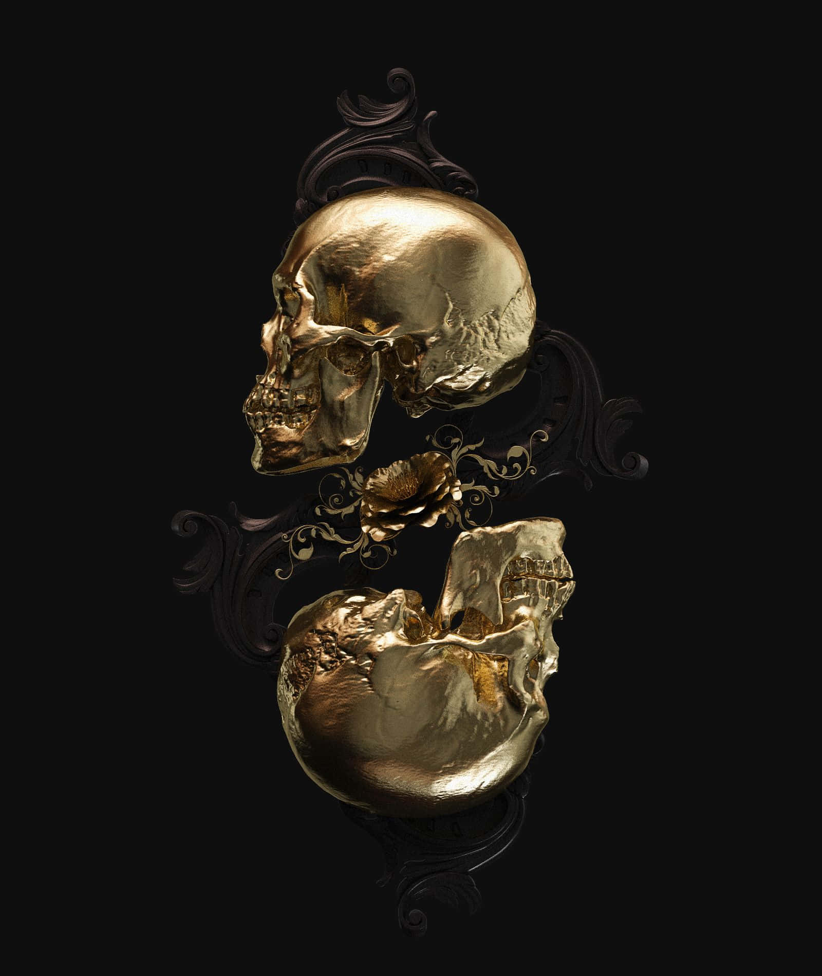 Skulls Black And Gold Aesthetic Background