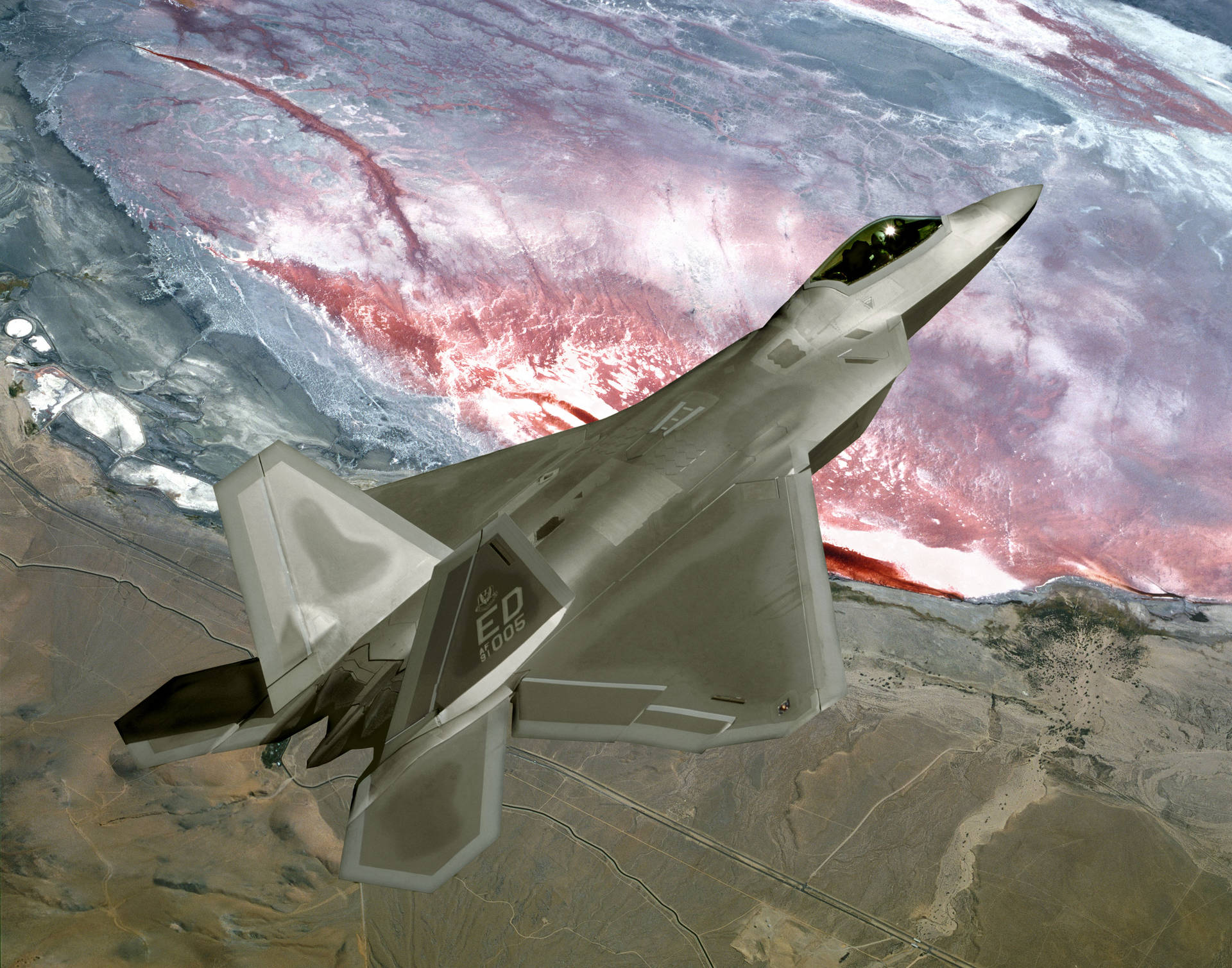 Sky And Terrain Shot Jet Fighter Background