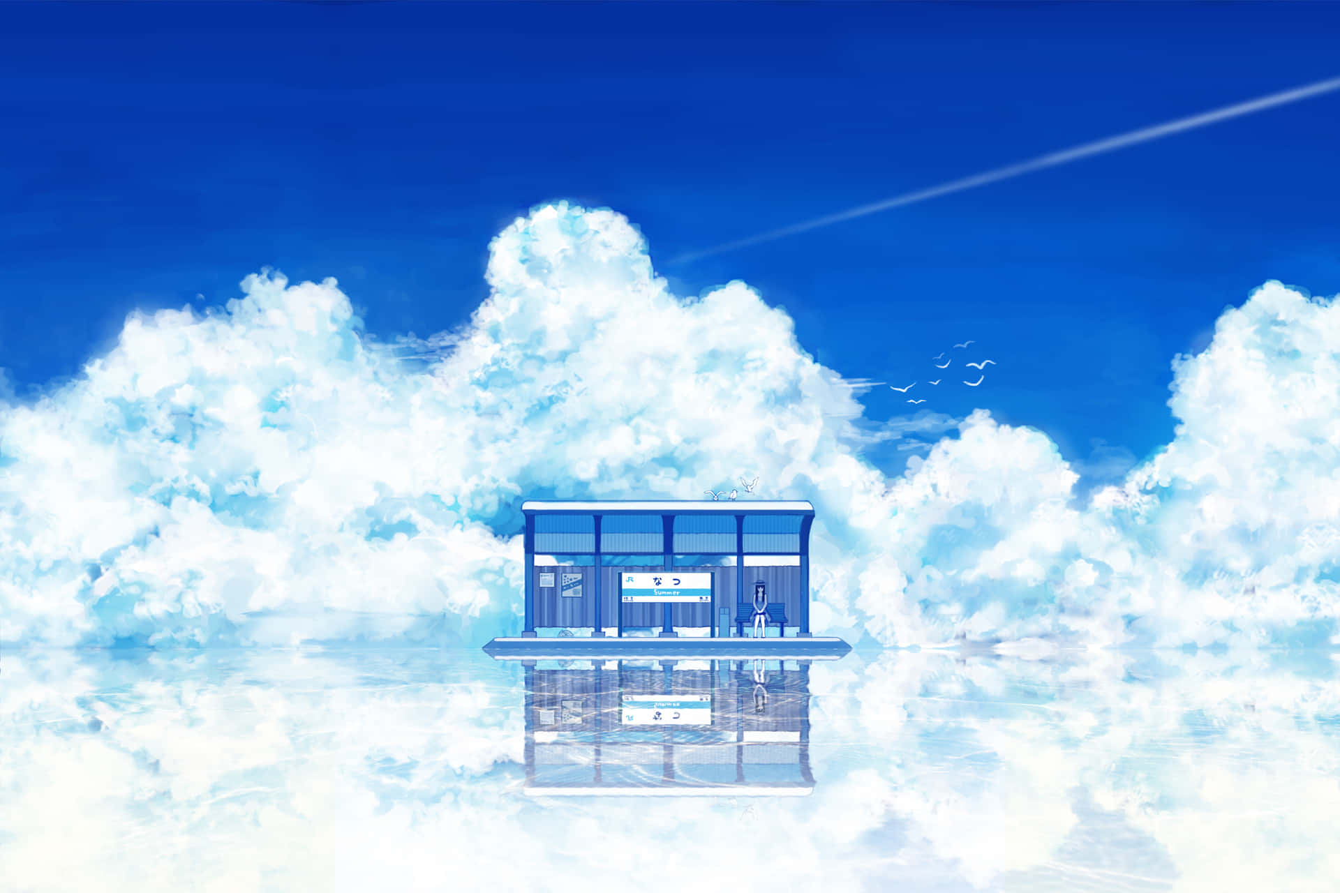 Sky Bus Stop Beautiful Anime Scenery Background