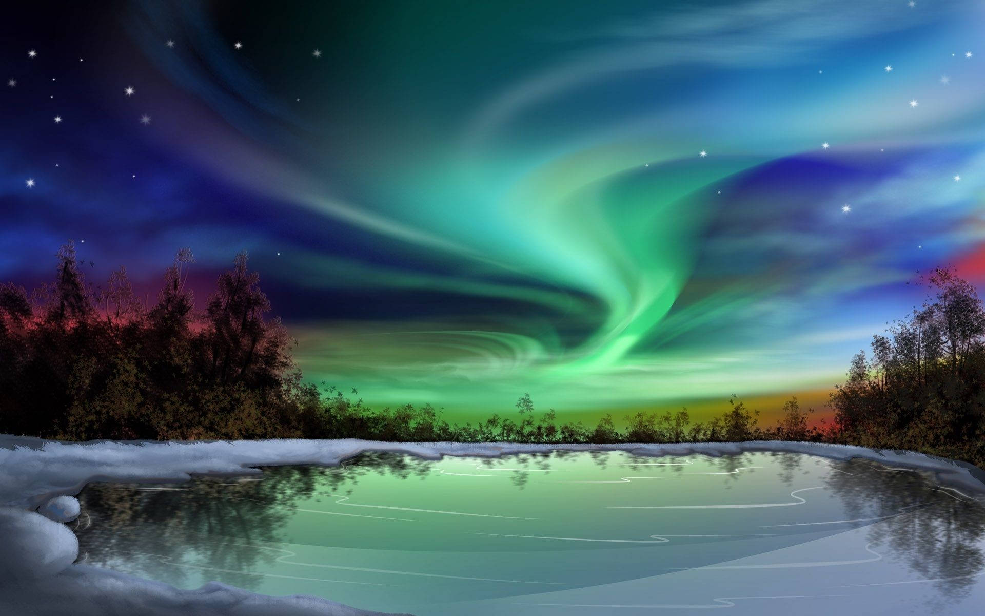 Sky Hd With Aurora Borealis Background