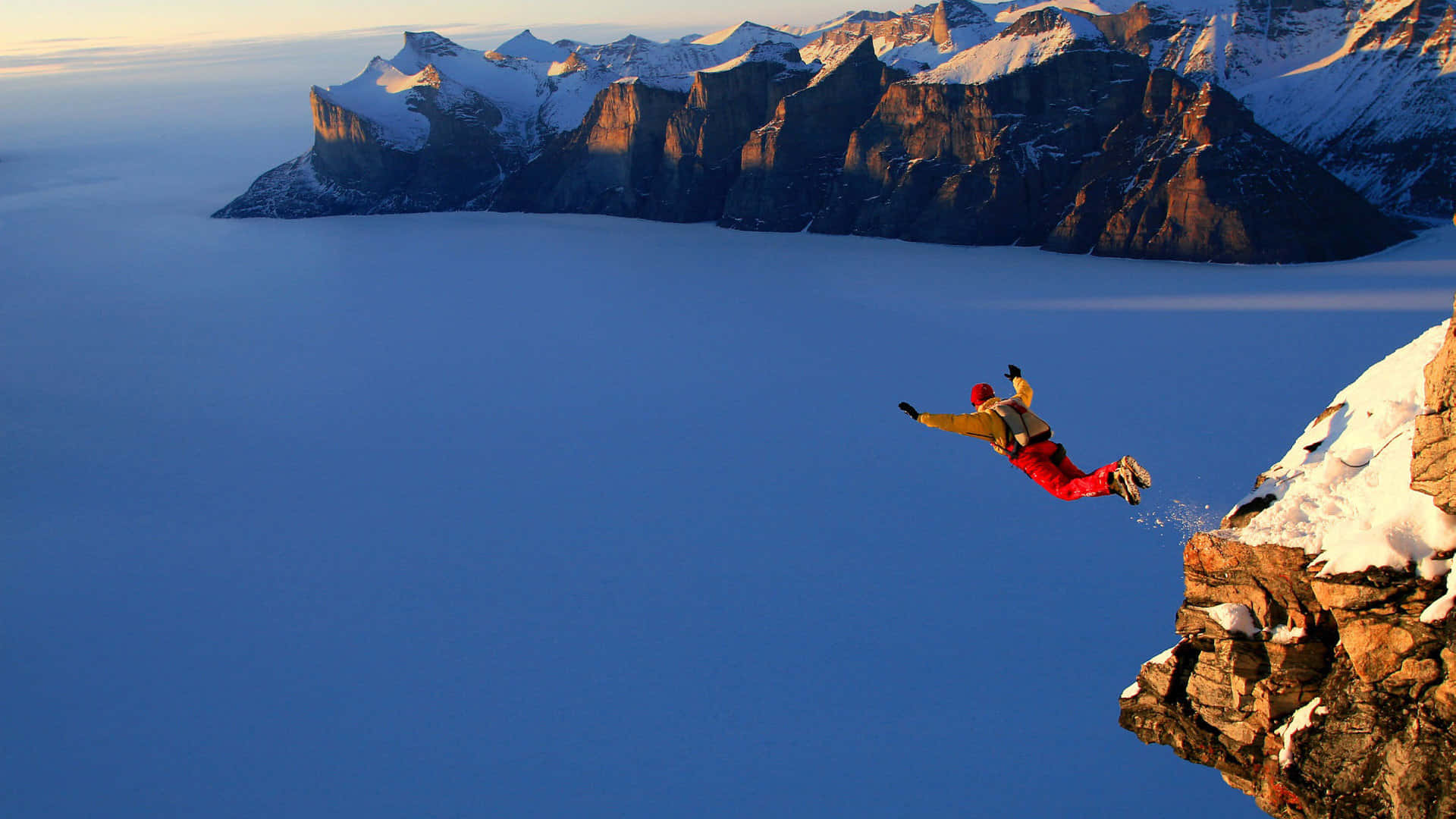 Skydiving Magnificent Ocean View Background