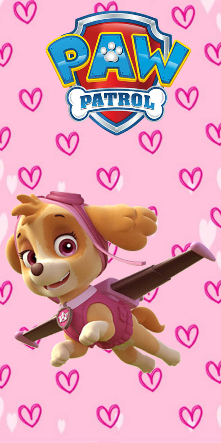 Skye Paw Patrol Pink Hearts Canvas Background