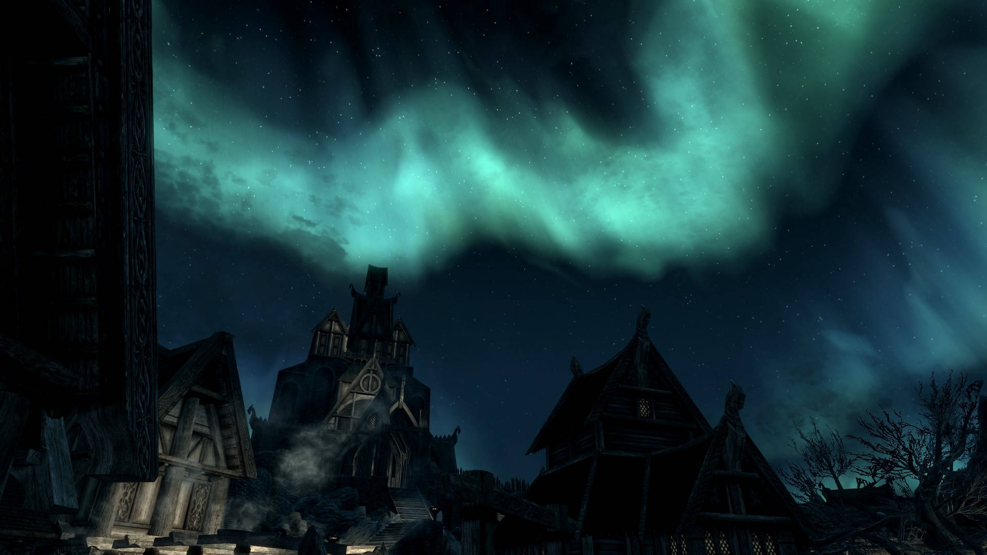 Skyrim 4k Aurora Over Dragonsreach Background