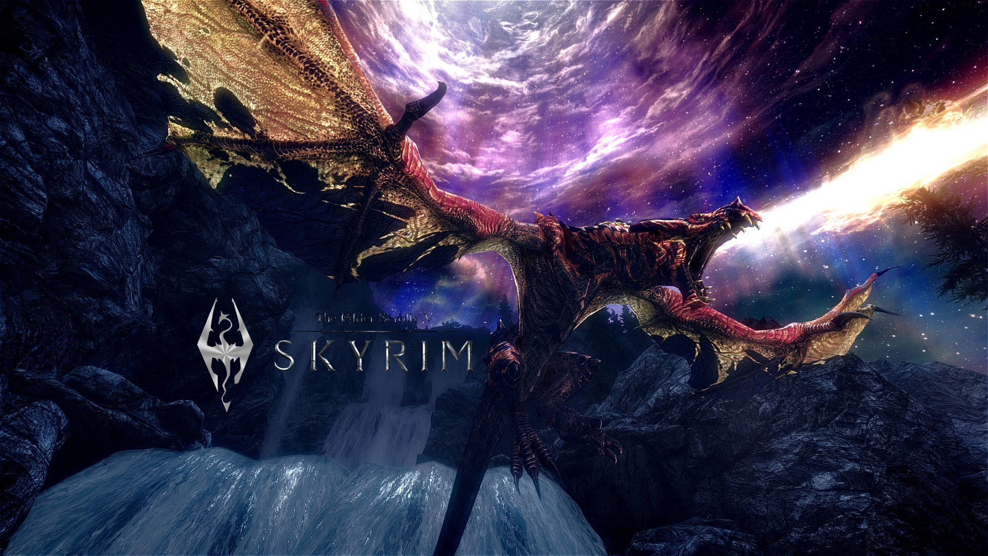 Skyrim 4k Dragon Spitting Fire Background