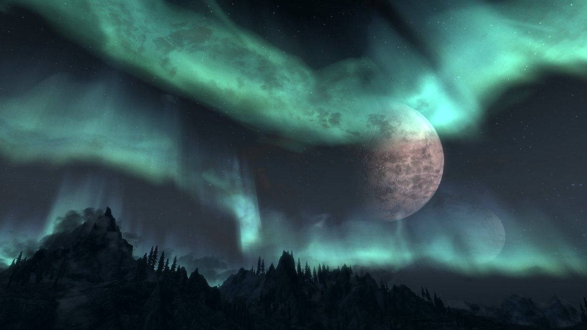 Skyrim Aurora Borealis Moon Background